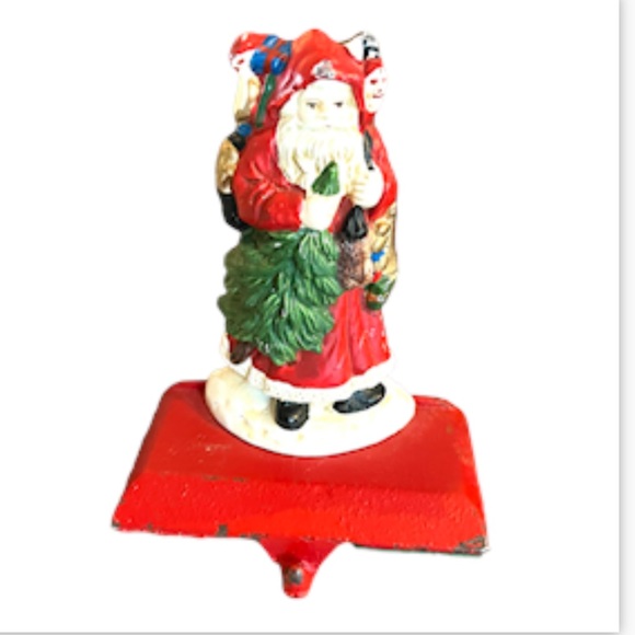 Vintage Midwest-Cannon Falls Santa with Tree Christmas Cast Iron Stocking Hanger - Picture 1 of 6
